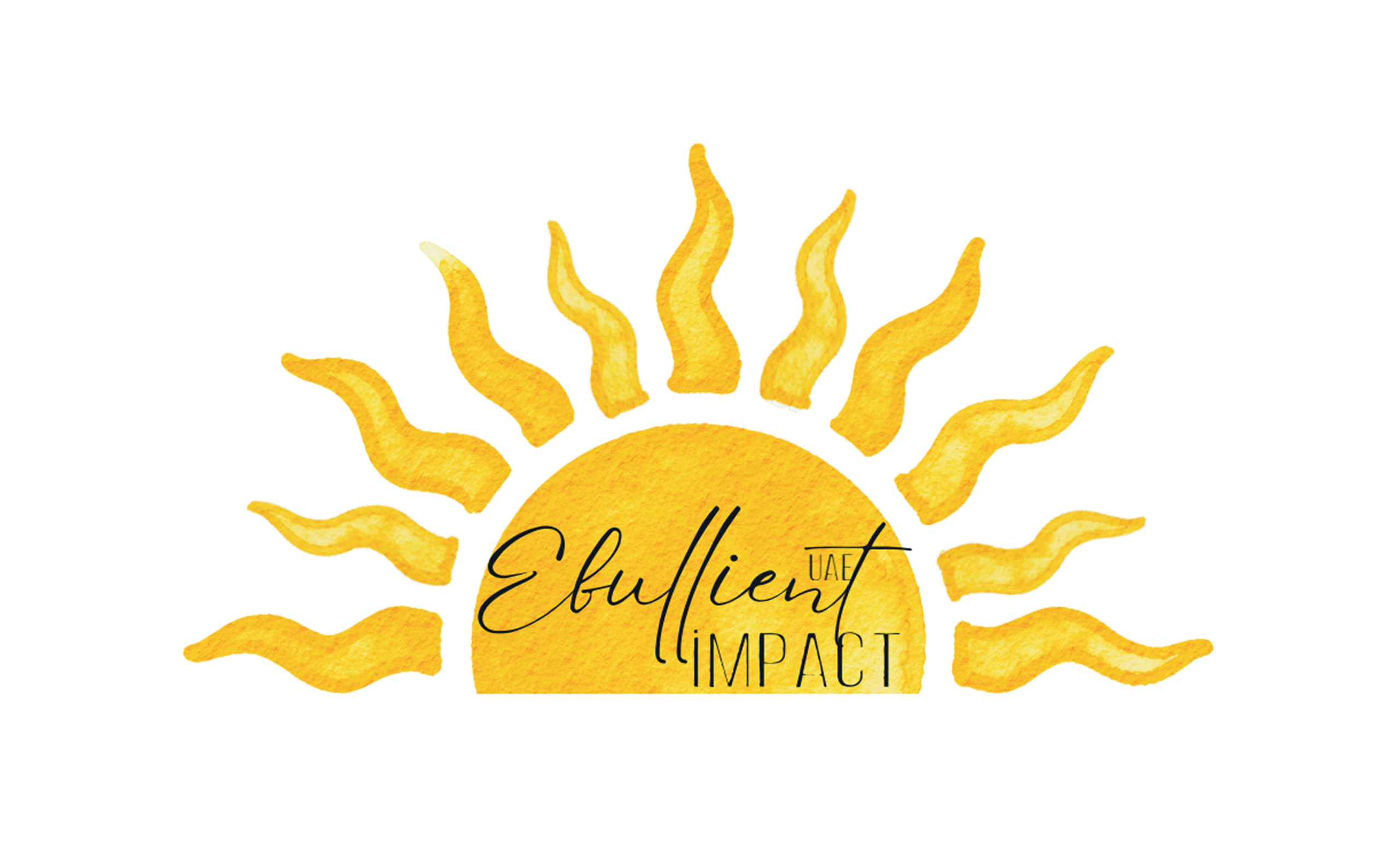 A bright yellow sun with wavy rays and the words 'Ebullient Impact'.